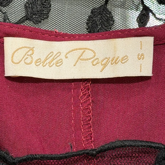 Belle Poque Dress S Burgundy Black Lace Overlay Midi Gothic Dark Romantic Vamp - Picture 7 of 12
